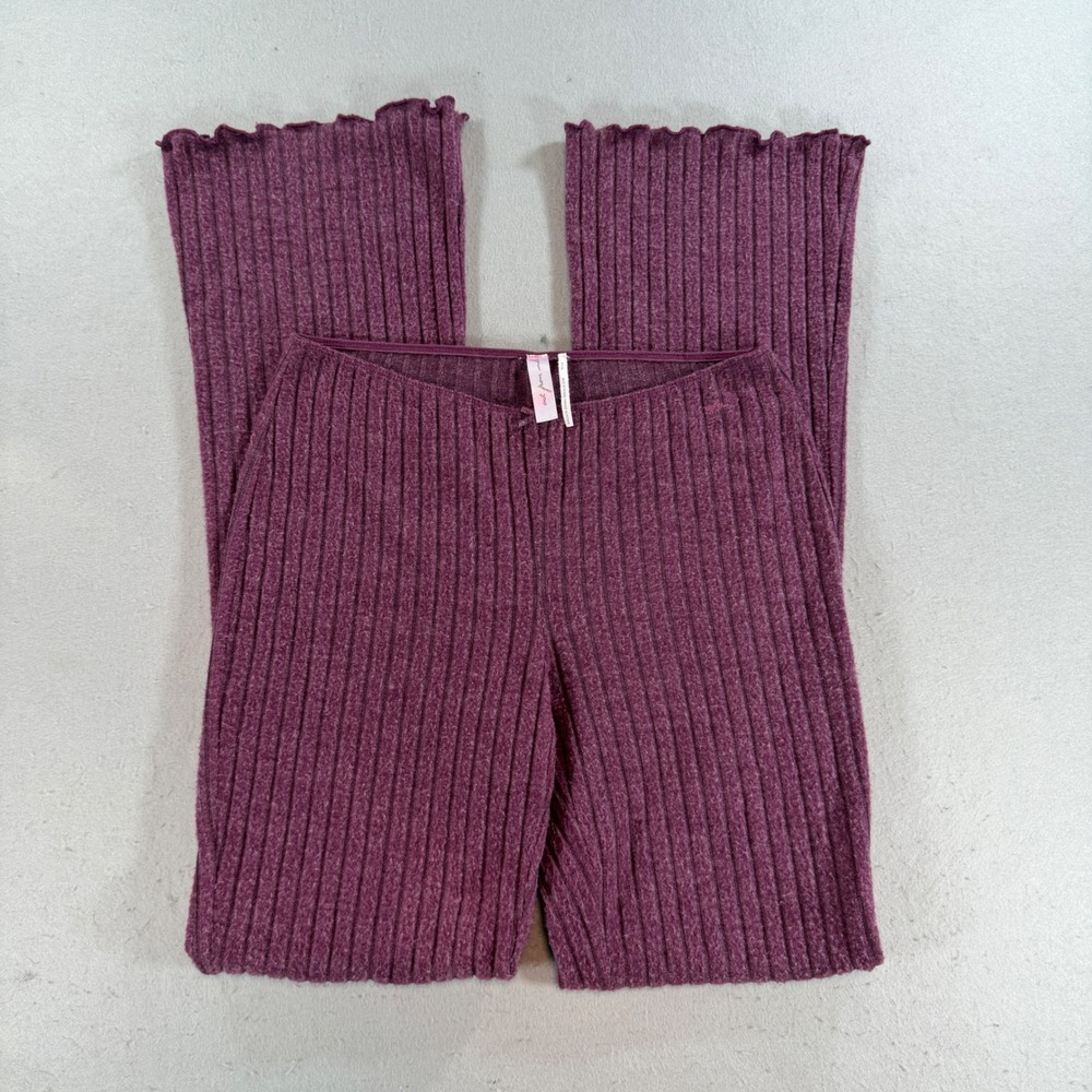 Out From Under Plum Ribbed Knit Flare Lounge Pants Women's S